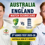 Australian Men’s Cricket Team vs England Cricket Team Match Scorecard: Australia Beat England by 5 Wickets in 5th Ashes Test 2025-26