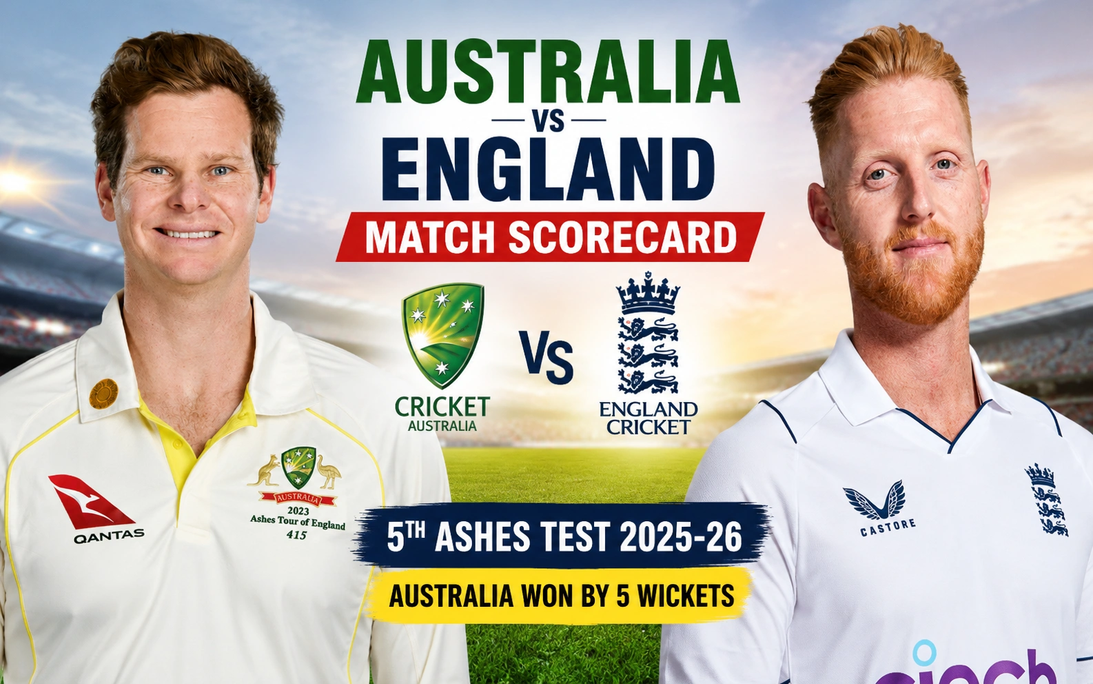 Australian Men’s Cricket Team vs England Cricket Team Match Scorecard: Australia Beat England by 5 Wickets in 5th Ashes Test 2025-26