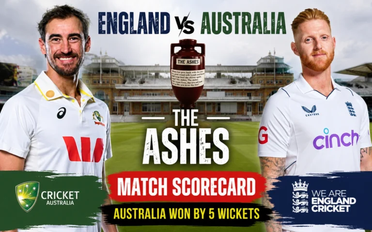 England Cricket Team vs Australian Men’s Cricket Team Match Scorecard – Australia’s Thrilling 5-Wicket Ashes Victory
