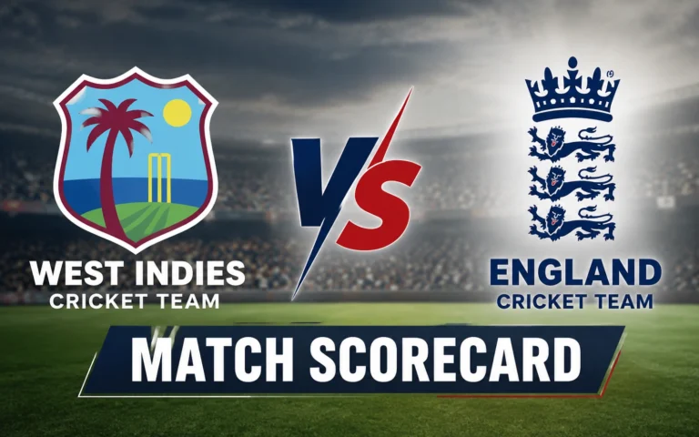 West Indies Cricket Team vs England Cricket Team Match Scorecard with Full Scorecard, Key Highlights & Player Stats