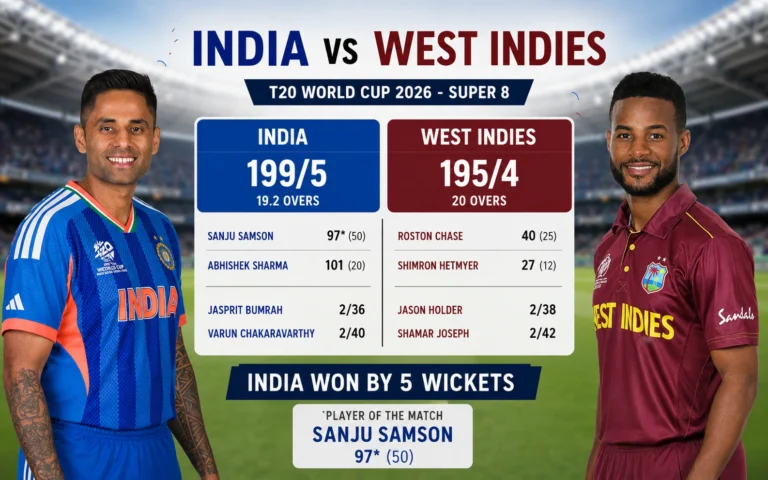 India National Cricket Team vs West Indies Cricket Team Match Scorecard: Amazing 5-Wicket Victory & Full Highlights
