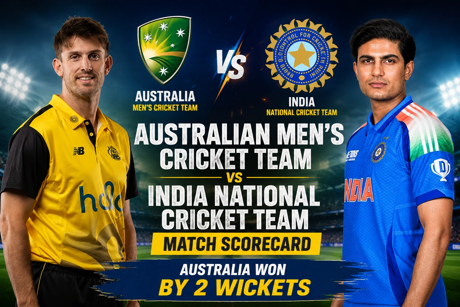 Australian Men’s Cricket Team vs India National Cricket Team Match Scorecard: Australia Wins by 2 Wickets